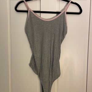 Forever 21 gray bodysuit with pink trim